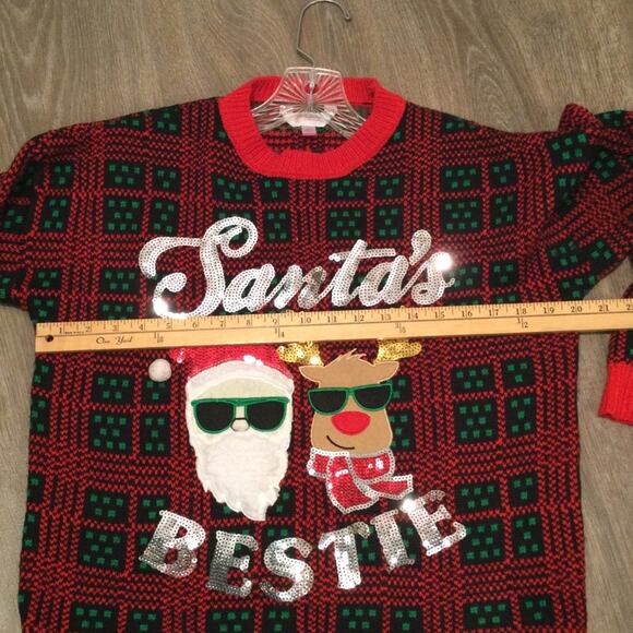 Ugly Christmas Sweater Santa Bestie themed Juniors L 11/13 - Picture 4 of 5